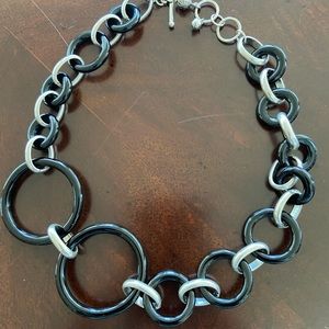 Salviati Venezia 1859 Black Murano Ring with Silver Ring chain Necklace